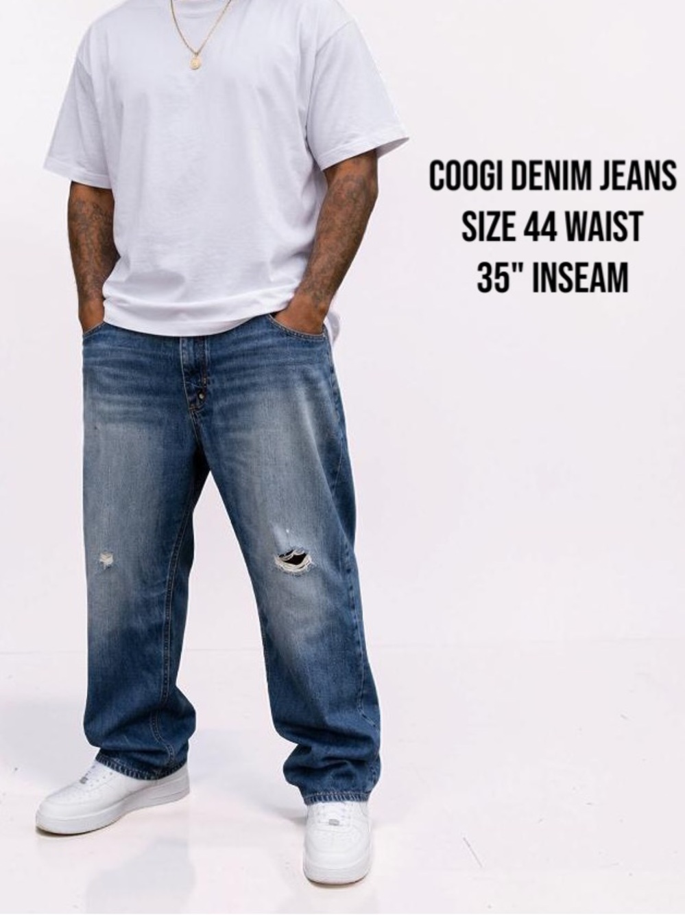 Vintage Coogi Men’s Distressed Streetwear Blue Baggy Jeans 44 x 35